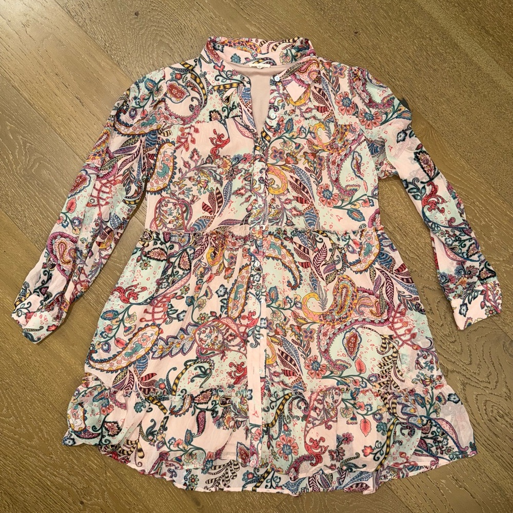 JODIFL Pink Paisley Button-Front Blouse‎